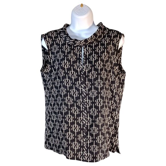 Tory Burch Silk Sleeveless Blouse Black White Signature T Womens 6 - Picture 1 of 4